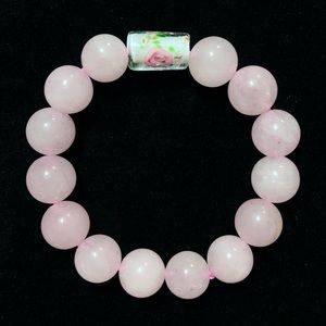 Natural Rose Quartz and Painted Glass Bracelet